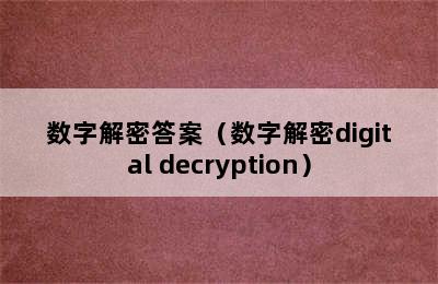 数字解密答案（数字解密digital decryption）